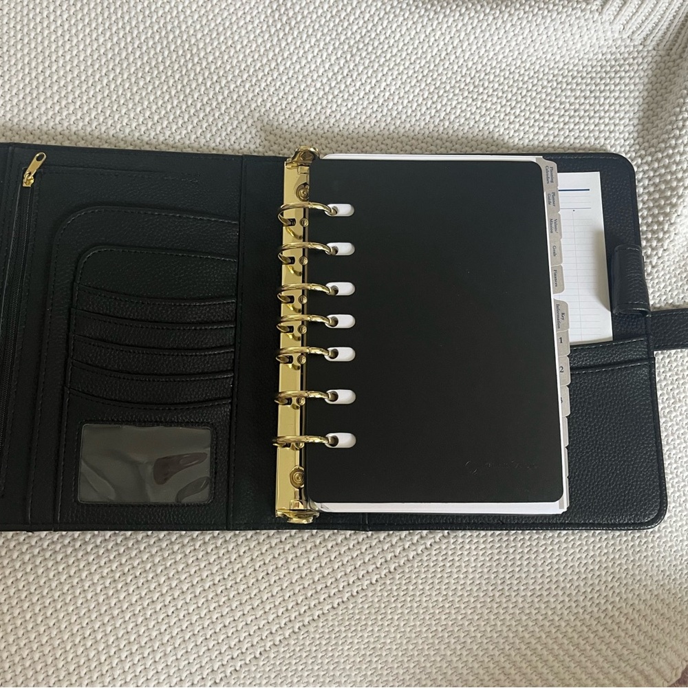 Black Pebbled Leather Organizer with Gold Snap - Picture 2 of 4